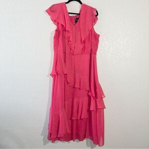 Maison Tara Pink Ruffle Tiered‎ Maxi Dress Size 20W